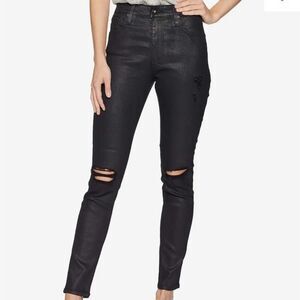 AG Jeans Farrah Skinny High Rise 27 Waxed Black Distressed Faux Leather NEW B28